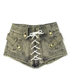 Summer Women's Washed Lace-Up Punk Low Rise Slim Fit Denim Shorts