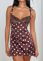 Women Polka Dot Lace Bra Wide Shoulder Strap Sexy Mini Dress