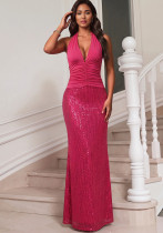 Deep V-Neck Ruched Sleeveless Sequin Sexy Evening Dress Deep V-Neck Ruched Sleeveless Sequin Sexy Evening Dress