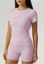 Women Spring T-Shirt and Shorts Yoga Two-Piece Set