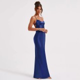 Women sexy backless lace-up maxi dress