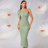 Women Solid Elegant and sophisticated one-shoulder evening ball dress