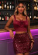 Burgundy Crop Cami Top & Sequin Bodycon Mini Skirt Two-Piece Set