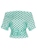 Polka Dot Off Shoulder T-Shirt with Side Waist Pleats Slim Waist Tight Fitting Crop Top