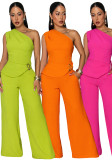 Women's Casual Solid Slash Shoulder Top & Pants Two-Piece Set