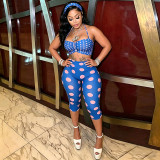 Women Strap Tank Tight Fit Polka Dot Headband Three-Piece Set