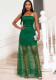 Green Sequin Strapless Mesh Overlay Slim Evening Dress