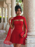 Beaded Strapless Lace-Up Back Dress with Shawl Evening Gown