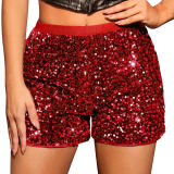 Fashion Chic Stretch Solid Sequin Elastic Waist Shorts