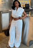 African Chic Sleeveless Zip Crop Top & High Waist Pants Two-Piece Set