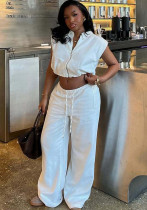 African Chic Sleeveless Zip Crop Top & High Waist Pants Two-Piece Set