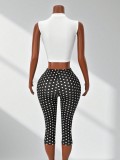 Women's Color Block Polka Dot Sleeveless Crop Top & Cropped Pants Tight Fitting Two-Piece Set