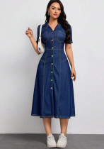 Plus Size Women's Short Sleeve Slim Waist Denim Dress Plus Size Women's Short Sleeve Slim Waist Denim Dress