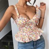 Spring/Summer Floral Lace-Up Adjustable Boned Slim Waist Cami Top