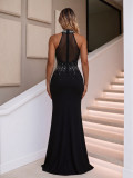 Fashion Beaded High Neck Sleeveless Front Slit Mermaid Evening Dress