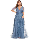 Women V-Neck Sequin Mesh Formal Party Dress（Processing time need 3-6 days）