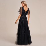 Women V-Neck Sequin Mesh Formal Party Dress（Processing time need 3-6 days）