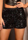 Fashion Chic Stretch Solid Sequin Elastic Waist Shorts