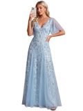 Women V-Neck Sequin Mesh Formal Party Dress（Processing time need 3-6 days）