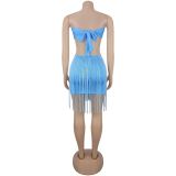 Women's Strapless Fringe Mini Club Party Dress