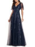 Women V-Neck Sequin Mesh Formal Party Dress（Processing time need 3-6 days）