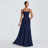 Women spring summer solid sleeveless lace-up dress