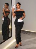 Fashion Lace Patchwork Faux Two-Piece See-Through Off Shoulder Maxi Chic Evening Dress