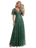 Women V-Neck Sequin Mesh Formal Party Dress（Processing time need 3-6 days）