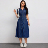 Plus Size Women's Short Sleeve Slim Waist Denim Dress