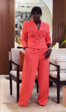 Summer Plus Size Women's Blazer & Straight Leg Pants Business Two-Piece Suit