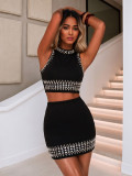 Fashion Beaded Sleeveless Top & Bodycon Mini Skirt Two-Piece Set
