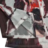 Printed Mesh See-Through Long Sleeve Crop Top & Slim Fit Flared Pants Two-Piece Set