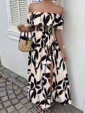 Women Holidays Print Summer Ruffle Off-Shoulder Slit Dress