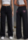 American Black Wide Leg Low Rise Straight Denim Jeans with Bow Embroidered Back Pockets