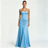 Women spring summer solid sleeveless lace-up dress