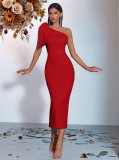 Women Solid Elegant and sophisticated one-shoulder evening ball dress