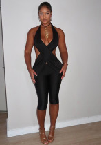 Autumn Women's Solid Color Sexy Sleeveless Halter Neck Cross V-Neck Slim Jumpsuit Autumn Women's Solid Color Sexy Sleeveless Halter Neck Cross V-Neck Slim Jumpsuit