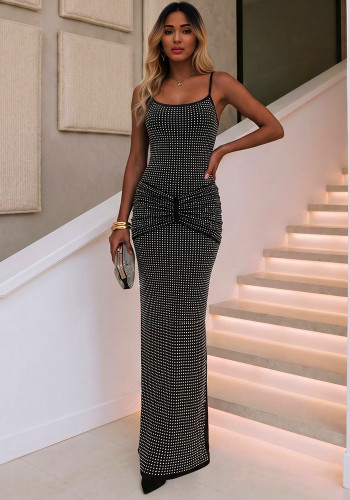 Beaded Strap Bow Waist Slim Maxi Evening Dress