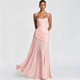 Women spring summer solid sleeveless lace-up dress