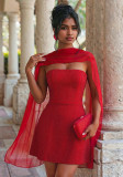 Beaded Strapless Lace-Up Back Dress with Shawl Evening Gown