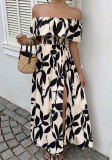 Women Holidays Print Summer Ruffle Off-Shoulder Slit Dress