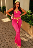 Women Color Block Strapless Top and Bell Bottom Pants Two-Piece Set