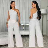 Women's Casual Solid Slash Shoulder Top & Pants Two-Piece Set