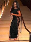 Fashion Lace Patchwork Faux Two-Piece See-Through Off Shoulder Maxi Chic Evening Dress