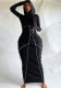 Women's Sexy Contrast Stitch Hooded Long Sleeve Long Dress