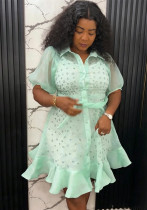 Summer Plus Size Women's Shirt Dress & Beaded Ruffle Slim Waist Two-Piece Set Summer Plus Size Women's Shirt Dress & Beaded Ruffle Slim Waist Two-Piece Set