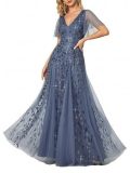 Women V-Neck Sequin Mesh Formal Party Dress（Processing time need 3-6 days）
