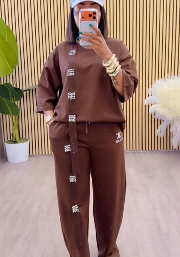 Summer Round Neck Short Sleeve T-Shirt & Straight Leg Pants Embroidered Hooded Sports Set