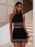 Fashion Beaded Sleeveless Top & Bodycon Mini Skirt Two-Piece Set