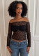 Women See-Through Lace Off Shoulder Long Sleeve Top